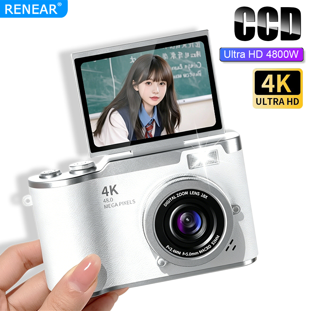 Kids Education News - ポータブル4K CCDデジタルカメラHD 48MPフリップスクリーンビンテージカムコーダー 学生、女子、大人、子供向けギフト フィルターデジタルカメラ