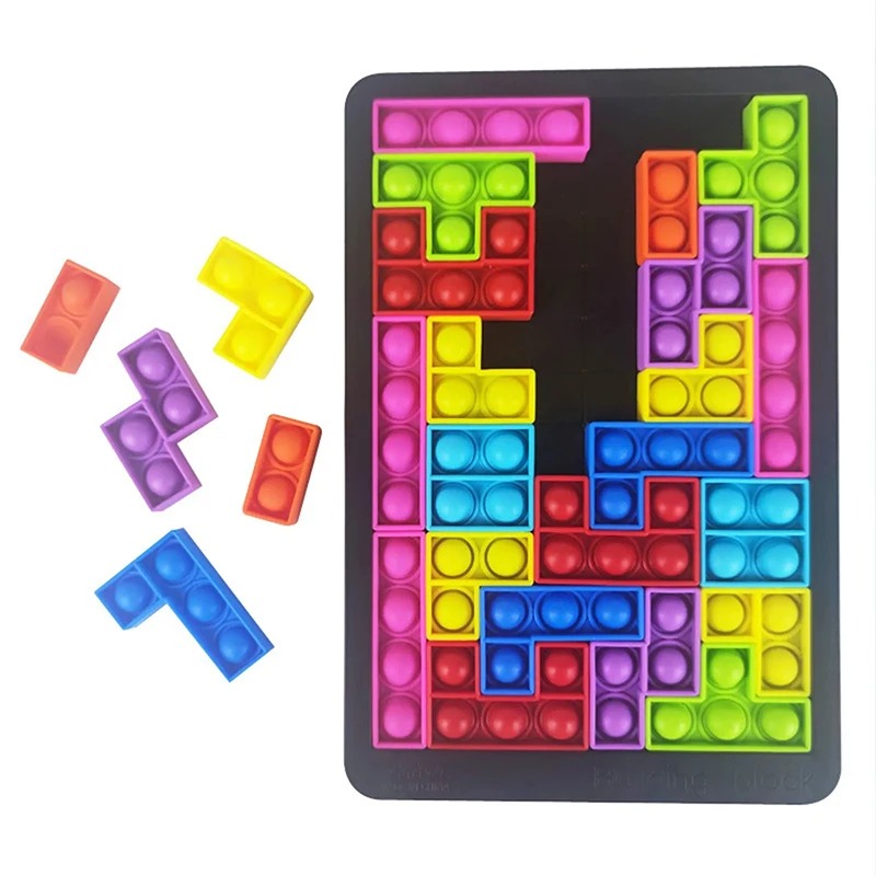 Kids Education Material - 27ピースのテトリスパズルシリコン製弾性フィンガーバウンスおもちゃ、減圧おもちゃ、パズルボード、知育玩具