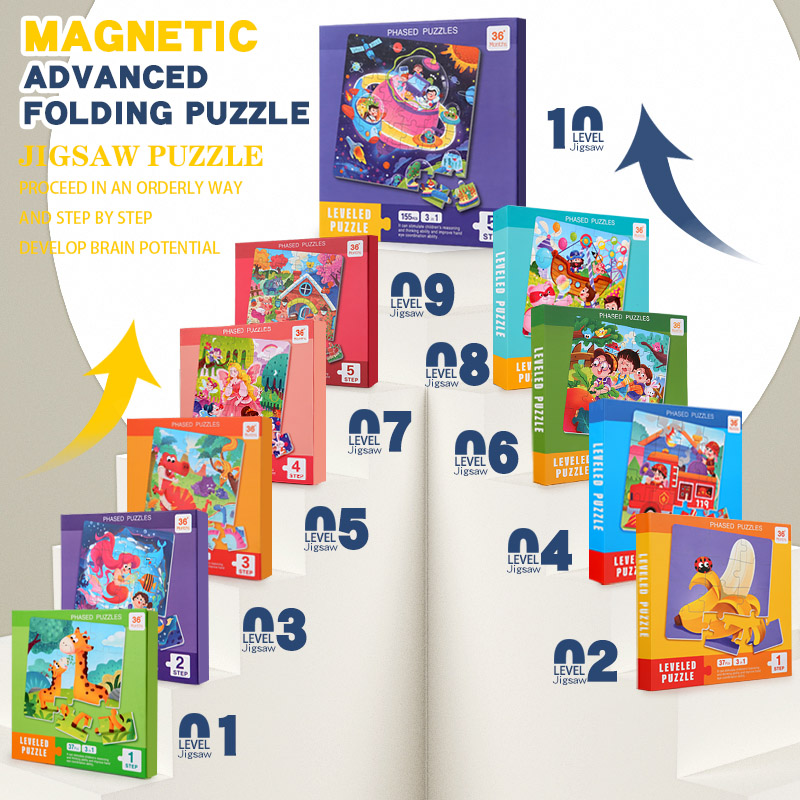 Kids Education Material - 子供用磁気木製パズル漫画柄ビジーブックジグソーパズルゲーム子供用モンテッソーリ教育玩具