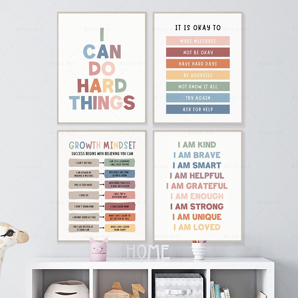 Kids Education Quote - 子供部屋用アファメーションポスター 成長マインドセット ポジティブな引用句 キャンバス絵画プリント 教育的なウォールアート ホームスクール装飾