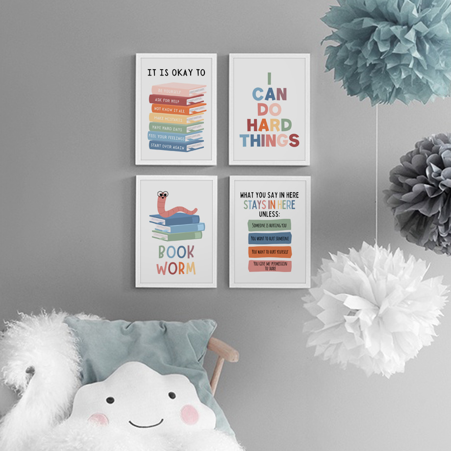 Kids Education Quote - 英語教育の引用句、モチベーションを高める教室ポスター、プリントウォールアート、キャンバス絵画、モダンな室内キッズルーム、ホームデコ