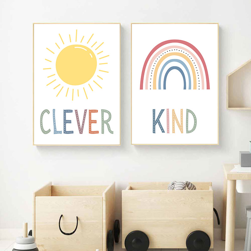 かわいい太陽虹雲キャンバスアートプリントシンプルな教育引用壁 - Kids Education Quote のレビューと価格