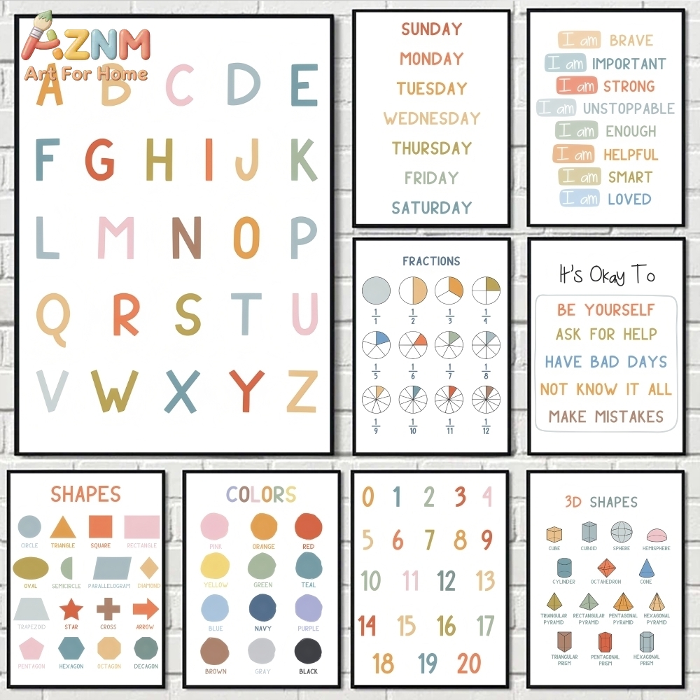 AZNM 教育用アルファベット数字フレームレスキャンバスウォ - Kids Education Alphabet Numbers のレビューと価格