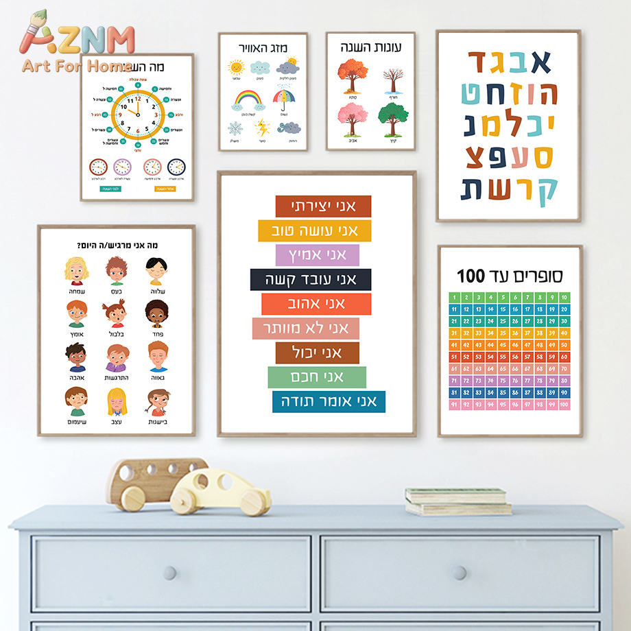 AZNM ヘブライ語教育用キャンバスウォールアート アルファ - Kids Education Quote のレビューと価格